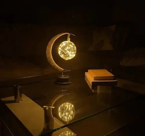 Glass Moon Table Lamp with Warm LED Glow – Battery Operated Crescent Accent Light for Bedroom, Living Room & Nightstand | Thomler