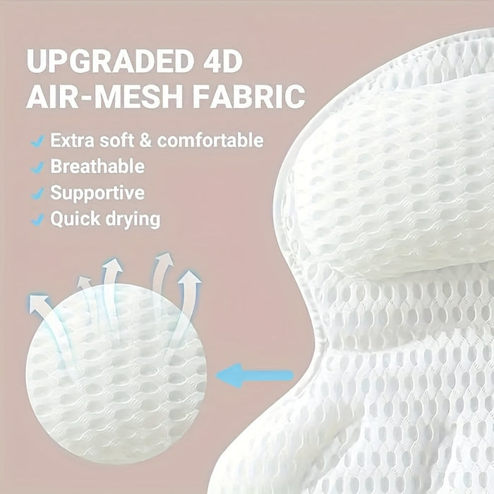 Spa Bath Pillow with Neck and Back Support – 4D Air Mesh Cushion with Suction Cups for Bathtub Relaxation | Thomler