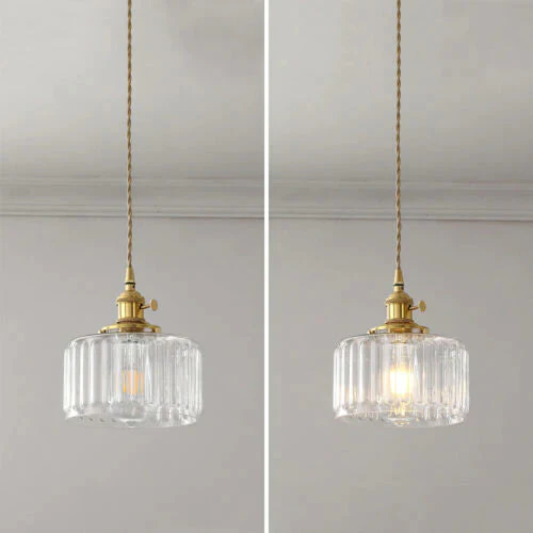 Pendant Light Ribbed Glass E27 Green Adjustable 150.0 cm Dining Room Kitchen Island Hanging Ceiling Lamp | Thomler