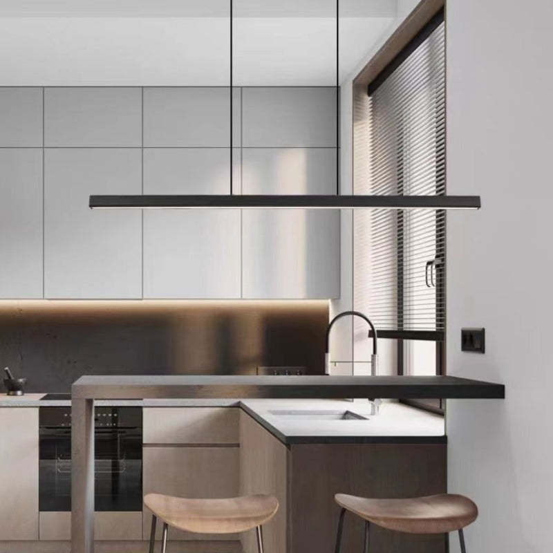 Sleek Overhead LED Bar Light Metal Frame Acrylic Diffuser Adjustable Height Dining Room Kitchen Island | Thomler