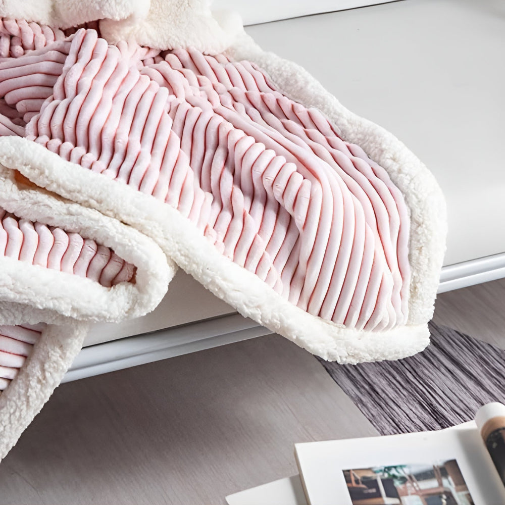 Reversible Sherpa Throw Blanket with Textured Stripe Pattern – Plush Microfiber for All Seasons | Thomler