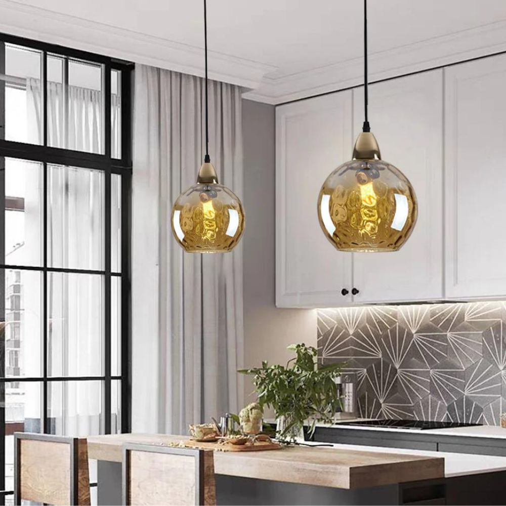 Pendant Light Ripple Glass 7.9 in Sphere Adjustable Dining Room Kitchen Hanging Ceiling Lamp Modern Nordic Minimalist Fixture | Thomler