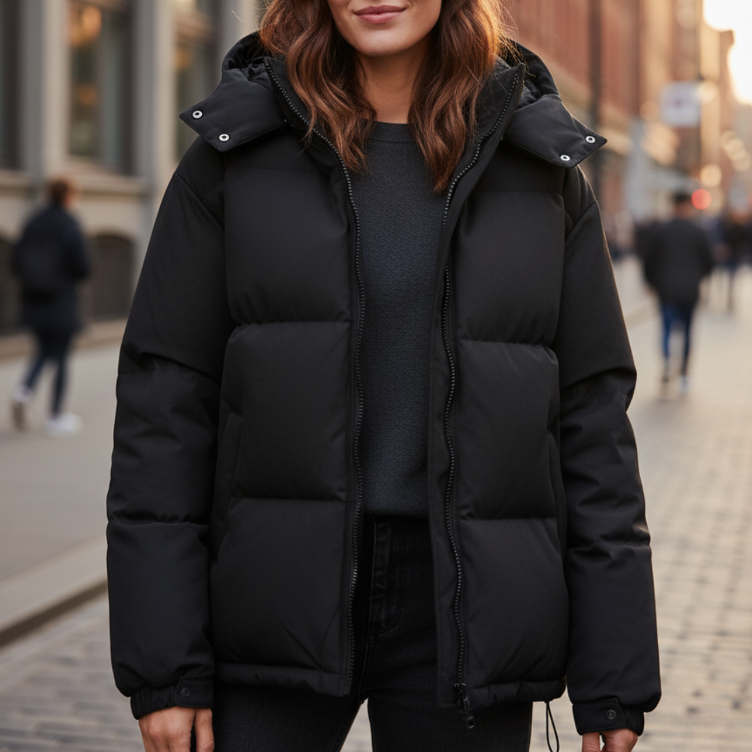 Hooded Puffer Jacket for Women – Water-Resistant Quilted Winter Coat with Side Pockets for Everyday Wear, Travel & Outdoor Activities | Thomler