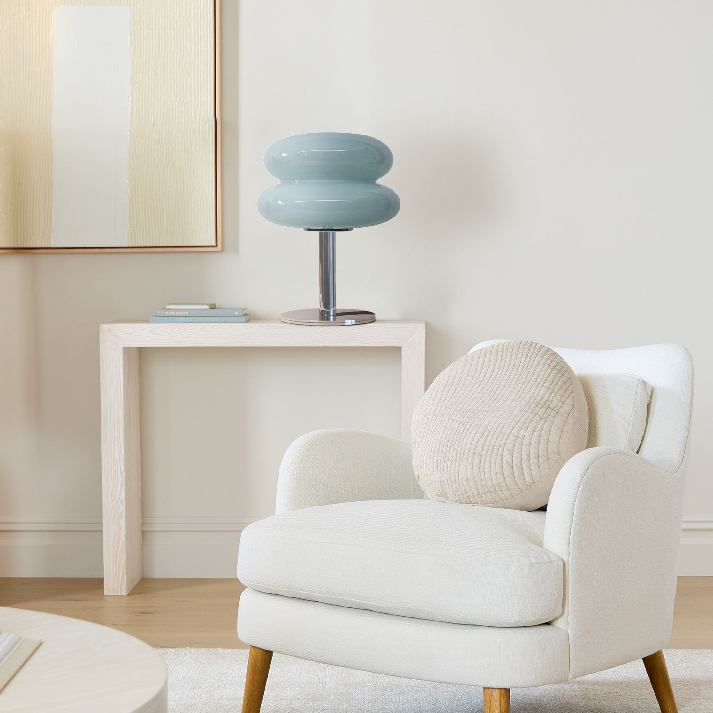 Table Lamp Glass 10 in White Jade Minimalist Bedroom Desk Accent Light | Thomler