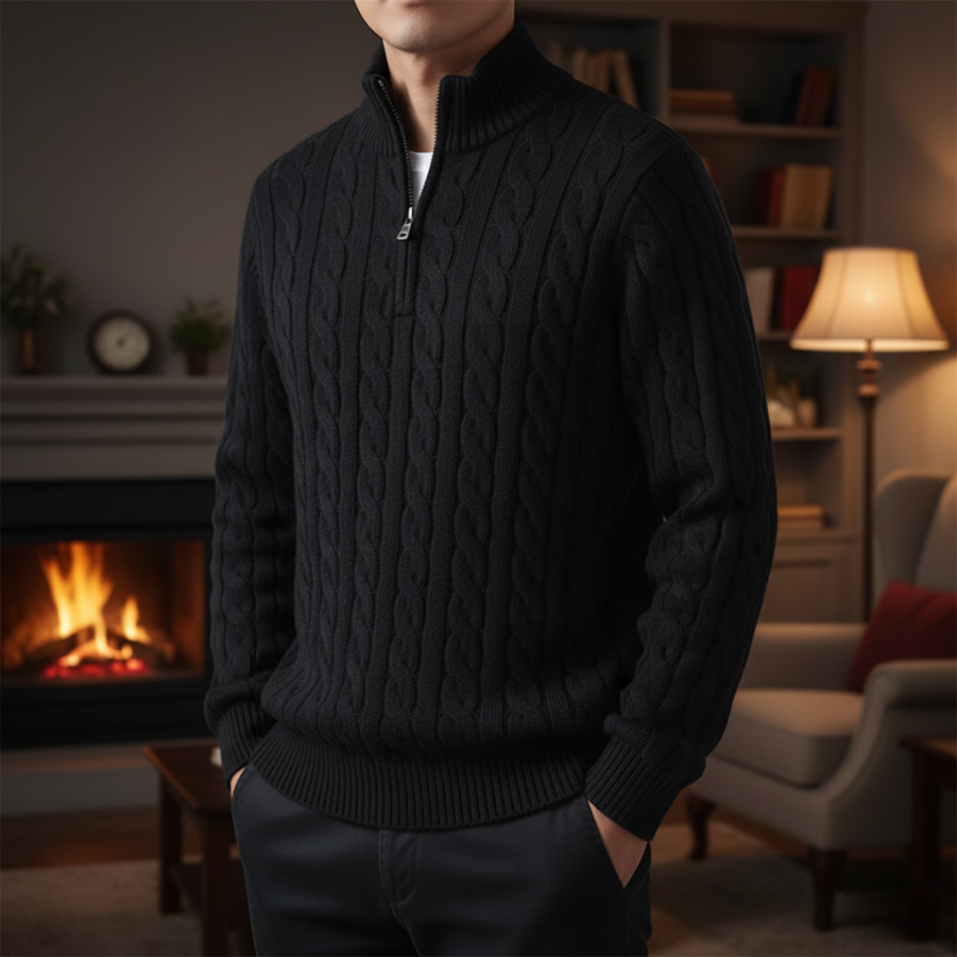 Cable-Knit Quarter-Zip Sweater for Men – 100% Cotton Stand-Collar Pullover for Fall & Winter | Thomler