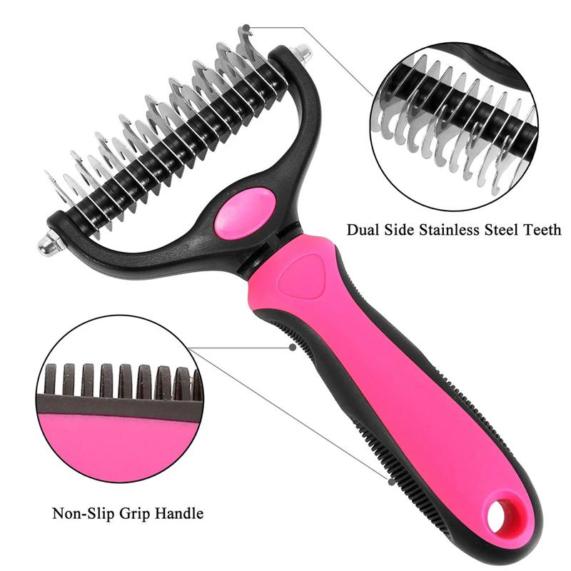 Dual-Blade Pet Deshedding Brush for Dogs & Cats – Stainless Steel Grooming Comb for Medium to Long Coats | Thomler