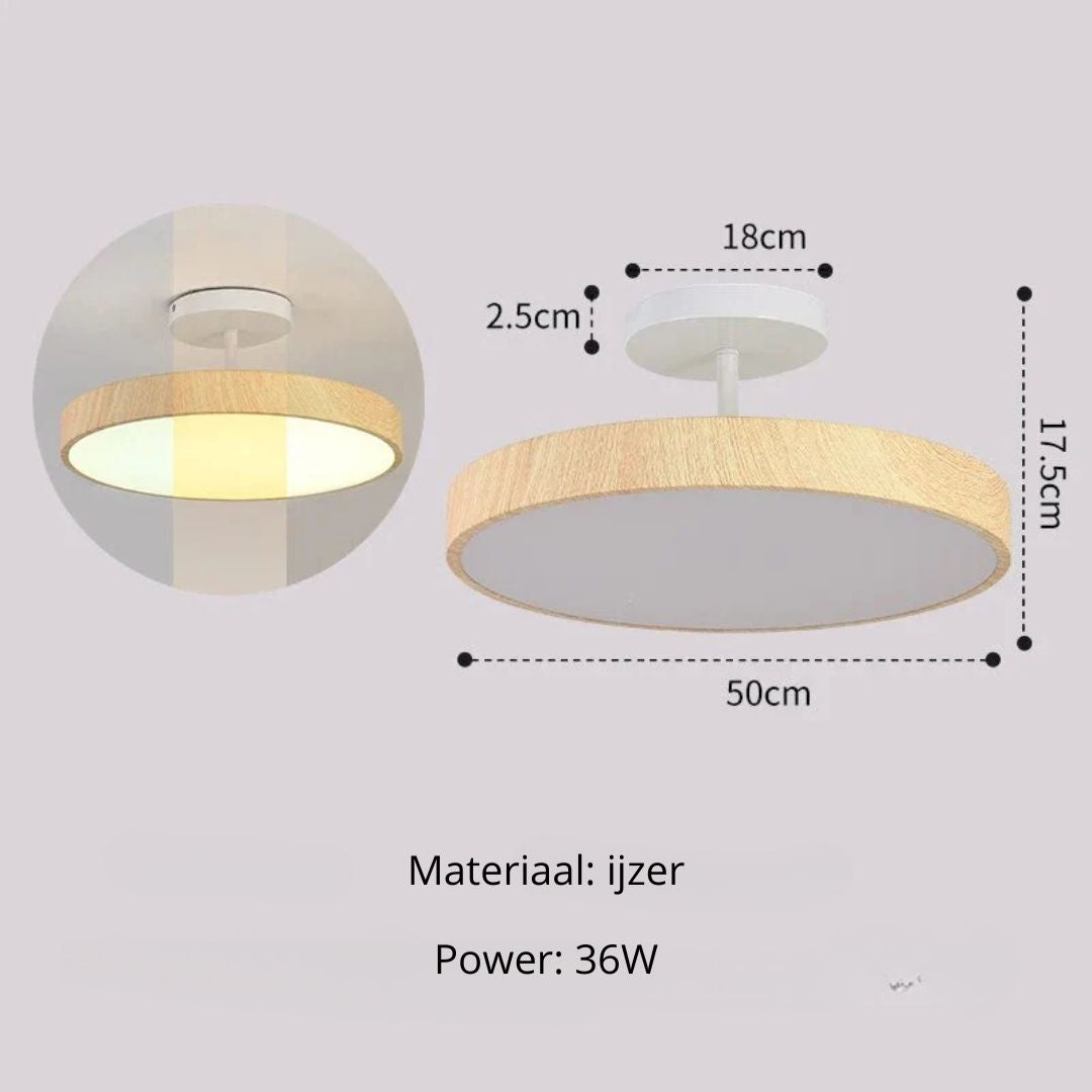 Ceiling Light Wood Look LED Round Semi Surface Mounted Bedroom Living Room Dining Room Ambient Lighting | Thomler