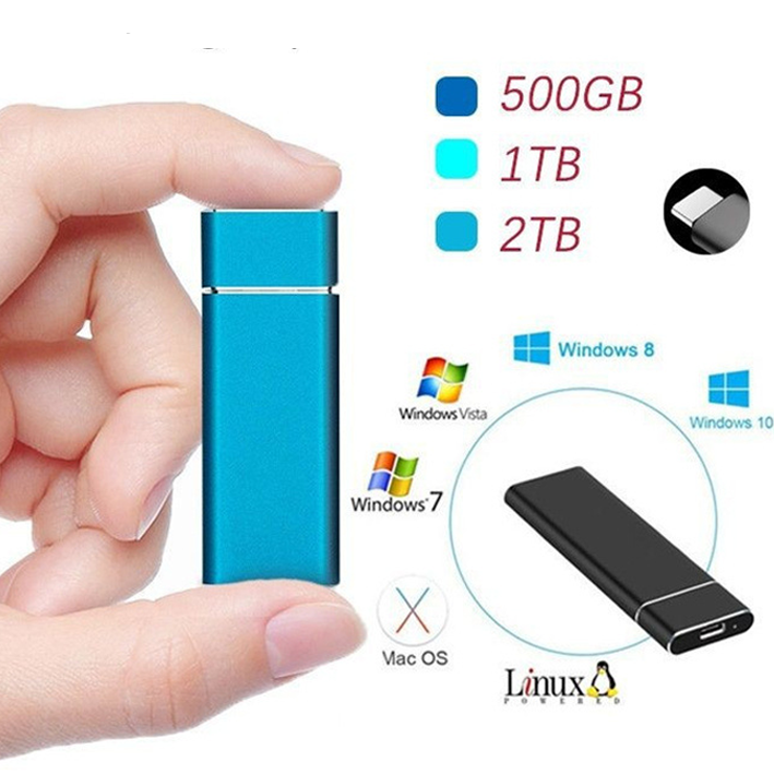 Portable Solid State Drive 520 MB/s USB-C 1TB 2TB Aluminum for Laptop Desktop Mac PC Backup Photo Video Storage | Thomler