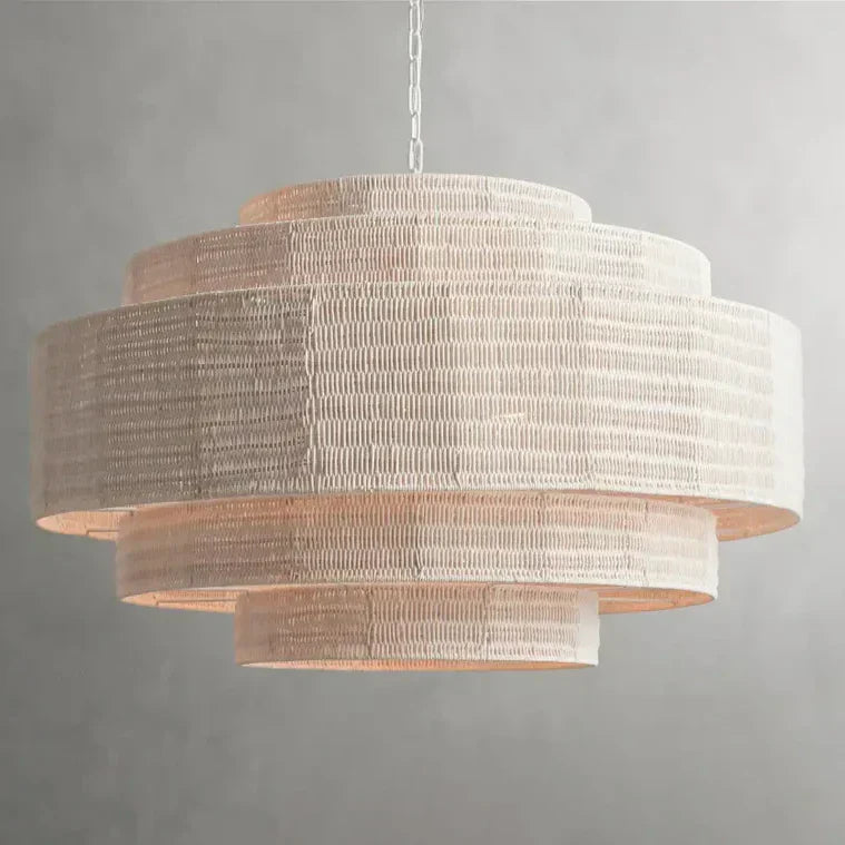 Woven Rattan Ceiling Chandelier with Layered Dome Shade – 28 or 40 Inch Natural Boho Pendant Light for Dining Room, Bedroom, Living Room | Thomler