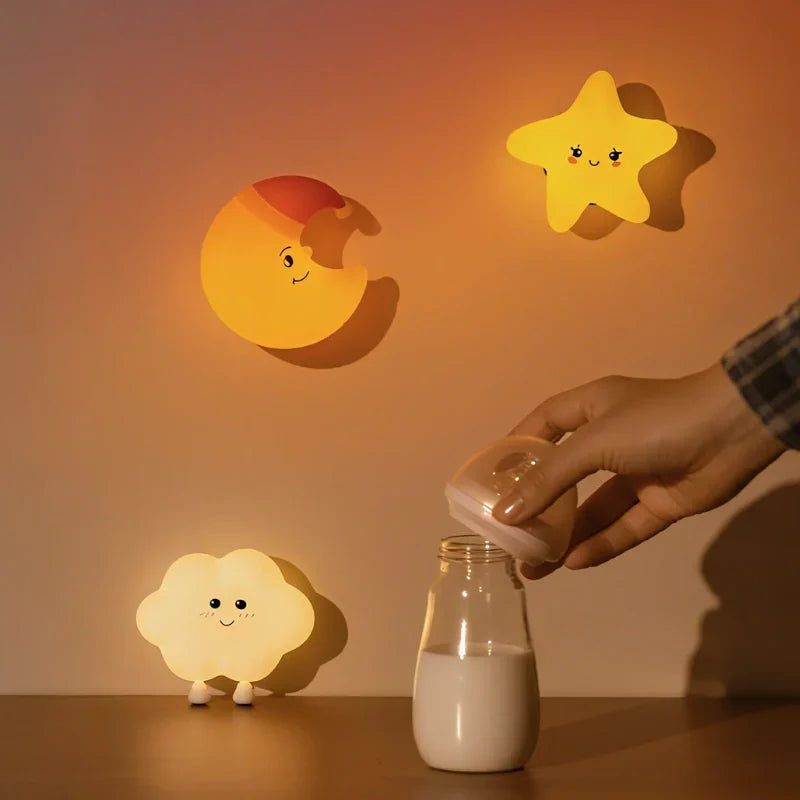 Kids Night Light LED Lamp Star Moon Cloud Rechargeable USB Cordless Bedside Nightlight Nursery Baby Toddler Room Decor 3 Brightness Levels | Thomler