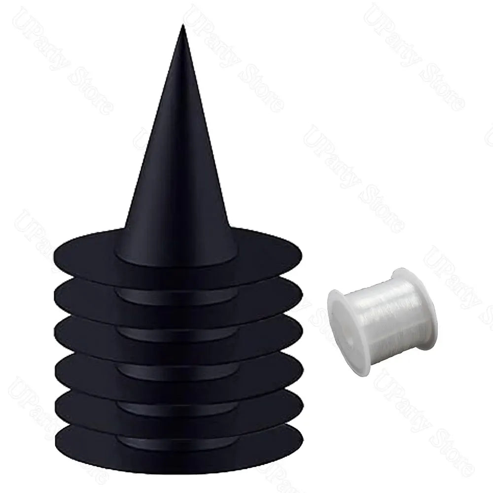 Suspended Sorceress Hat Decorations – String-Ready Black Cone Hats for Front Porch & Halloween Party Decor | Thomler
