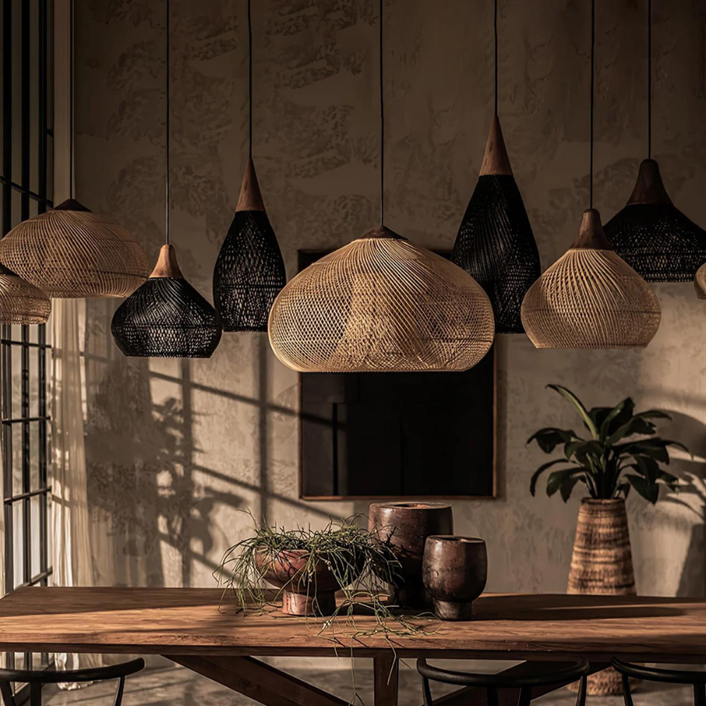 Pendant Light Rattan Handwoven E26 Boho Dining Room Kitchen Island Hanging Ceiling Fixture | Thomler