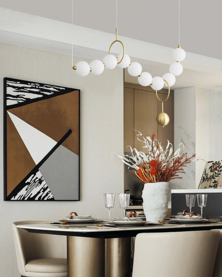 Chandelier Milk Glass String 39 in Modern Dining Room Kitchen Living Room Lighting Fixture | Thomler