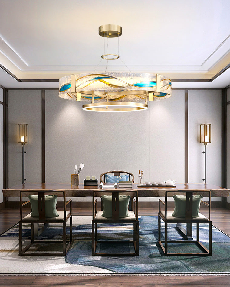 Chandelier Glass Brass 17.7 in Adjustable LED Dining Room Living Room Lighting Fixture | Thomler