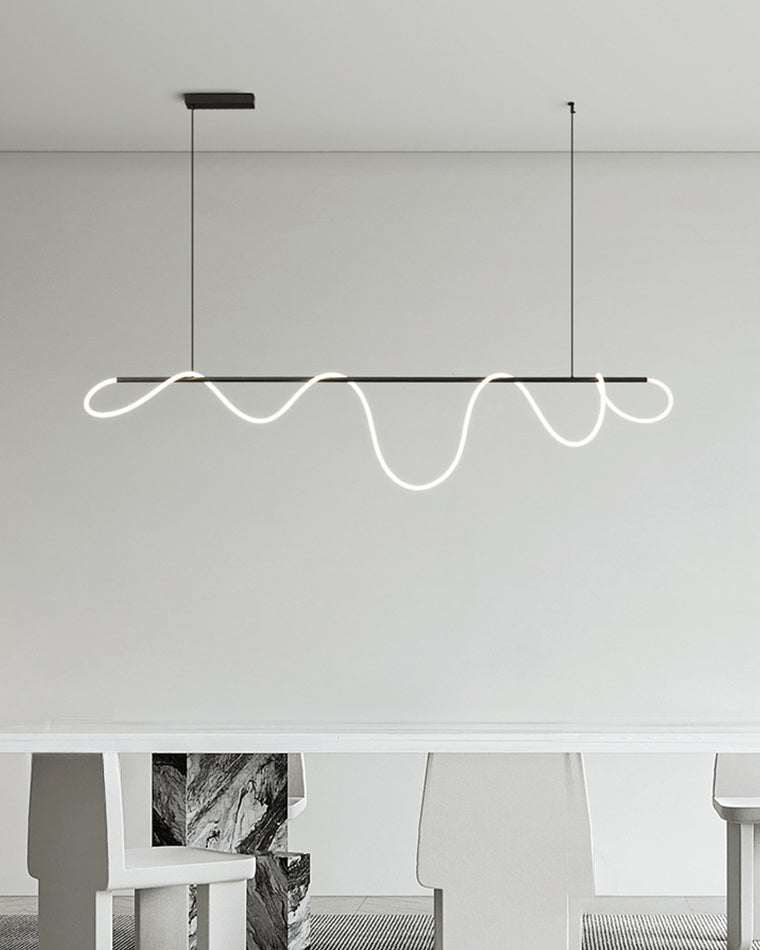 Pendant Light Brass Silicone Rope 110.0 cm Black Dining Room Dimmable LED Linear Chandelier Kitchen Island Hanging Ceiling Light | Thomler