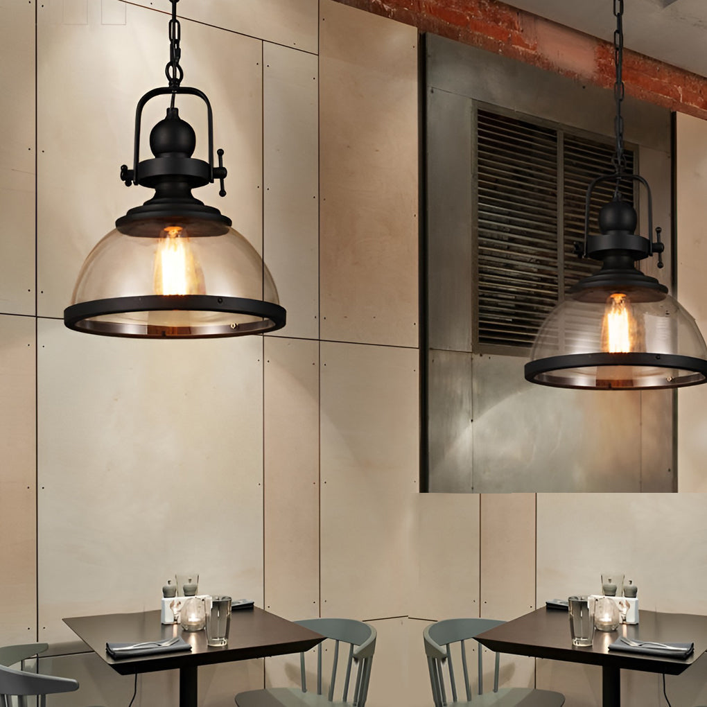 Glass Bowl Pendant Light Industrial Retro Style Hanging Ceiling Fixture Iron Frame E27 Socket for Dining Room Kitchen Island Living Room | Thomler