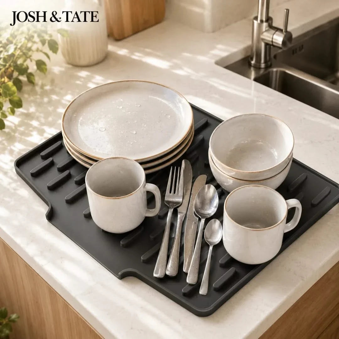 Silicone Kitchen Counter Mat with Drainage Channels for Dishes Pots Cutting Boards Heat-Resistant Non-Slip Drying Pad | Thomler