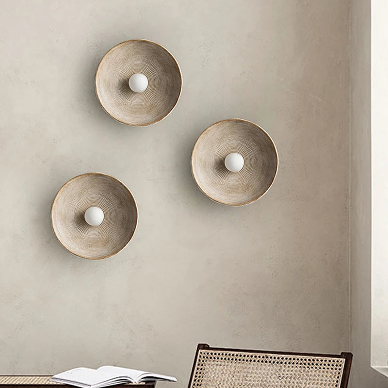 Wall Lamp Resin Glass 19.7 in Round White Bedroom Living Room Ambient Lighting Scandinavian Minimalist Sconce | Thomler