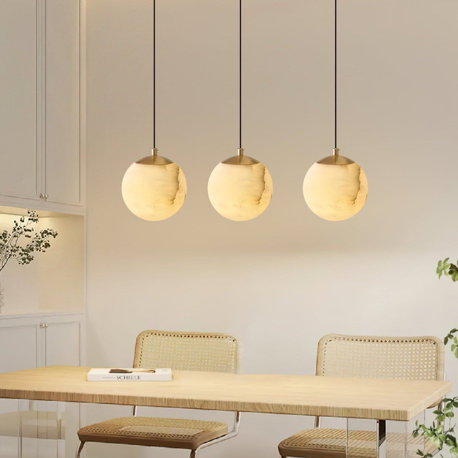 Pendant Light Alabaster Globe 3.9–5.9 in Adjustable Bedroom Dining Hanging Ceiling Lamp Modern Minimalist Stone Fixture | Thomler