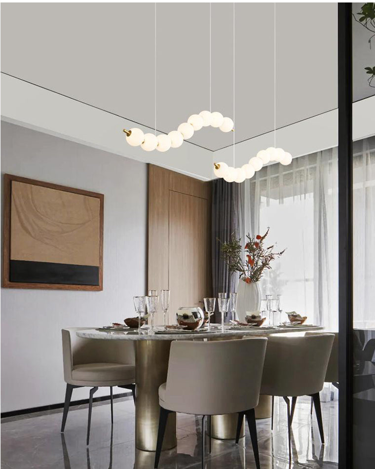Chandelier Milk Glass String 39 in Modern Dining Room Kitchen Living Room Lighting Fixture | Thomler