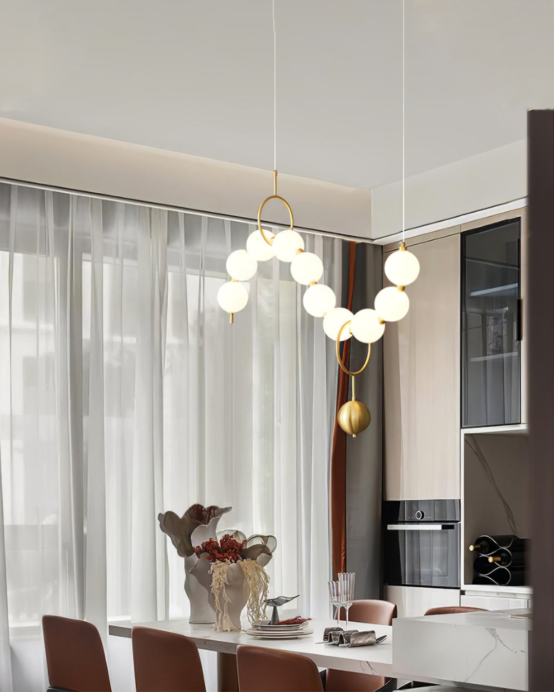 Chandelier Milk Glass String 39 in Modern Dining Room Kitchen Living Room Lighting Fixture | Thomler