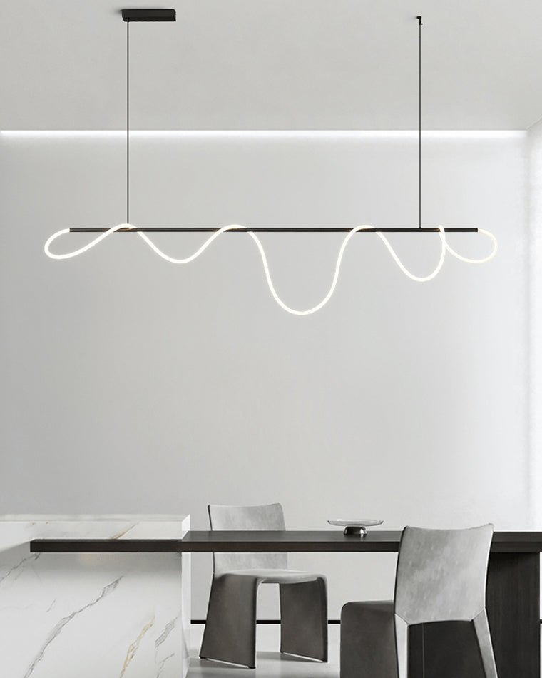 Pendant Light Brass Silicone Rope 110.0 cm Black Dining Room Dimmable LED Linear Chandelier Kitchen Island Hanging Ceiling Light | Thomler