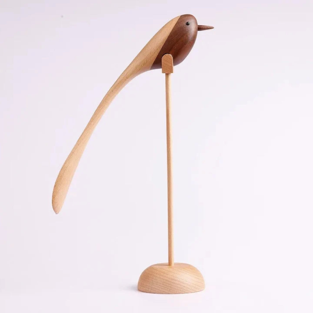 Handcrafted Wooden Bird Sculptures Set of 2 Decorative Figurines Modern Redwood Accent Pieces for Living Room Bedroom Office Mantel | Thomler