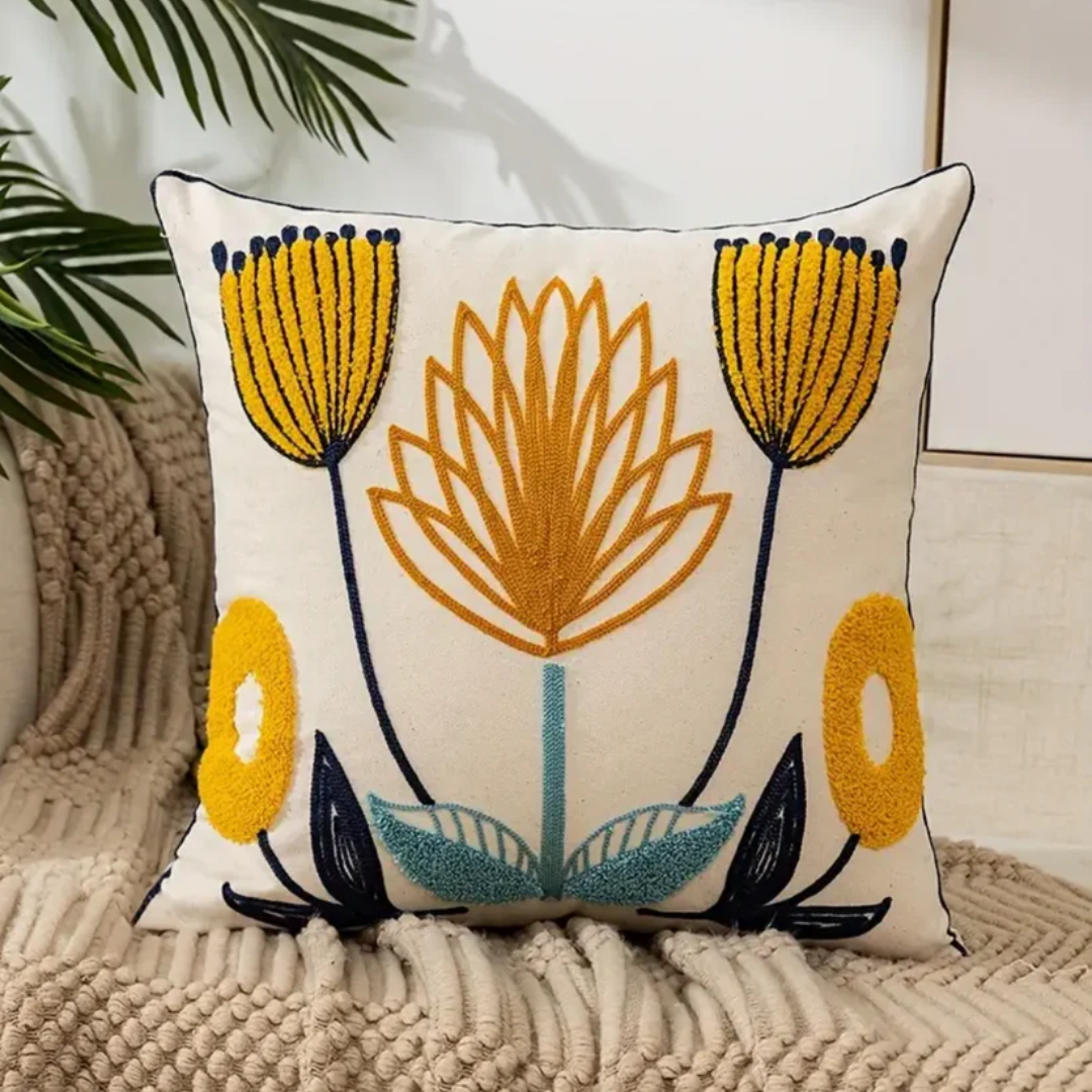 Floral Throw Pillow Cover 18x18 Inches Cotton Poly Blend Decorative Cushion Case for Couch Sofa Bed Living Room Farmhouse Boho Bedroom | Thomler