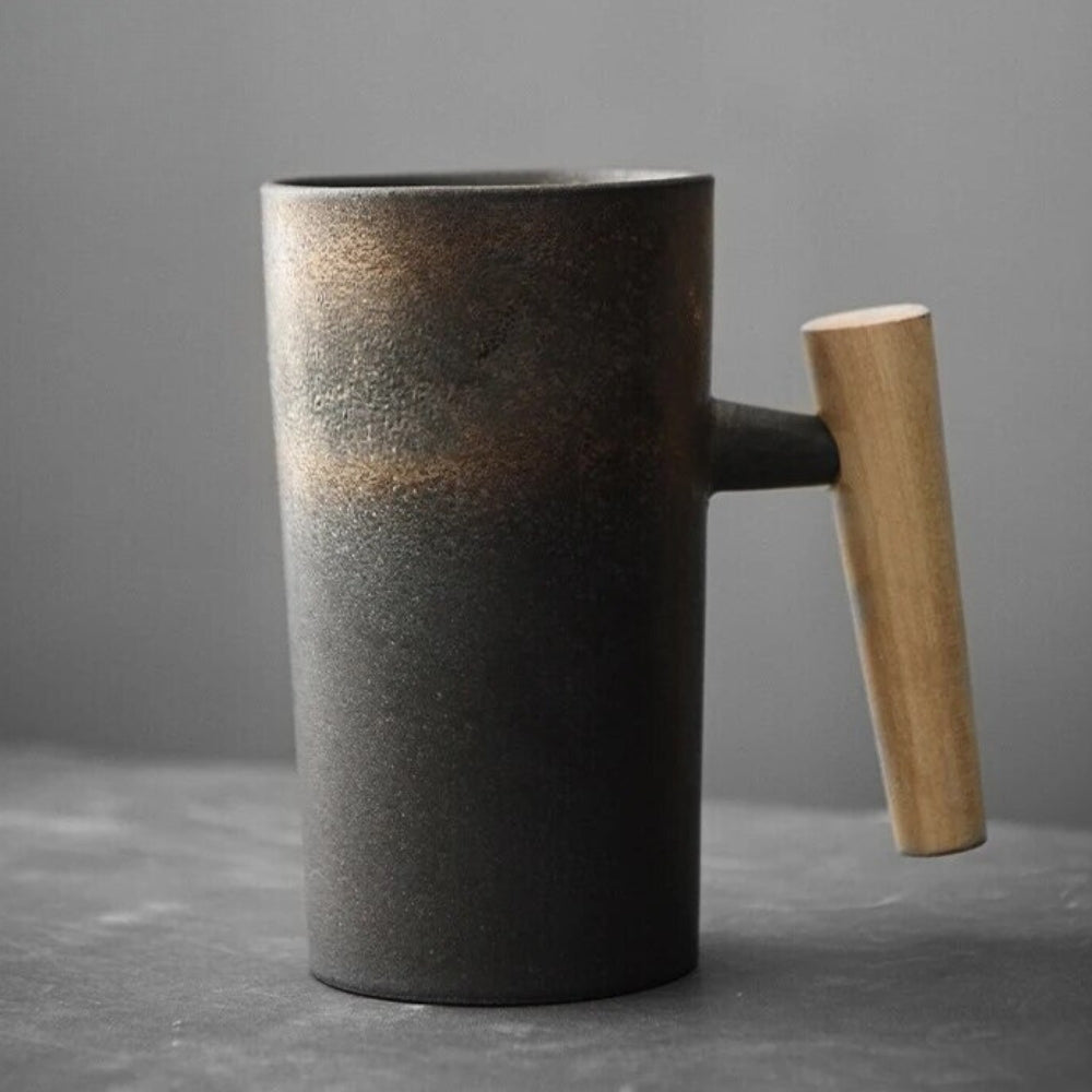 Handcrafted Ceramic Coffee Mug with Wooden Handle – Earthy Tones & Organic Design for Home | Thomler