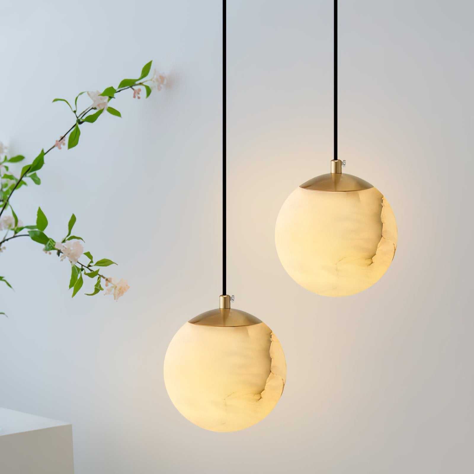 Pendant Light Alabaster Globe 3.9–5.9 in Adjustable Bedroom Dining Hanging Ceiling Lamp Modern Minimalist Stone Fixture | Thomler