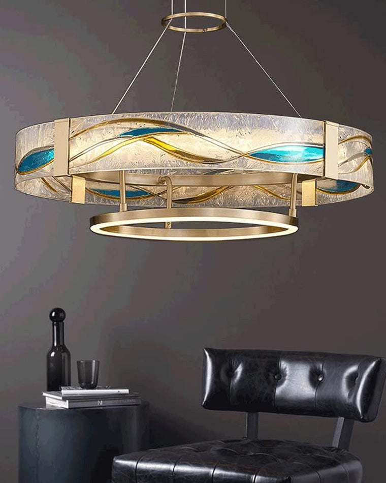 Chandelier Glass Brass 17.7 in Adjustable LED Dining Room Living Room Lighting Fixture | Thomler