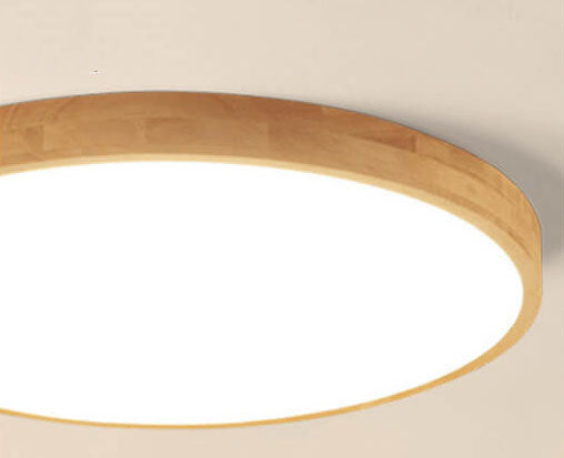 Slim Profile Round Wood Ceiling Light Fixture with Integrated LED – Modern Flush Mount in Natural Beige Finish for Bedroom, Living Room & | Thomler
