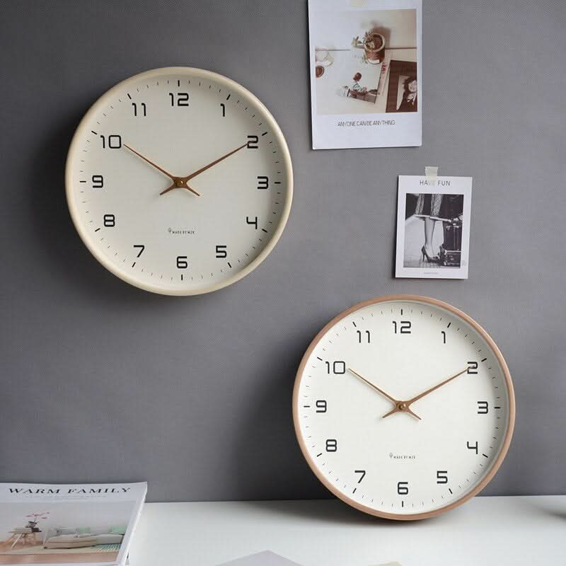 Wood Wall Clock Silent Quartz Movement Minimalist Scandinavian Style for Living Room Bedroom Office Natural Grain Finish | Thomler