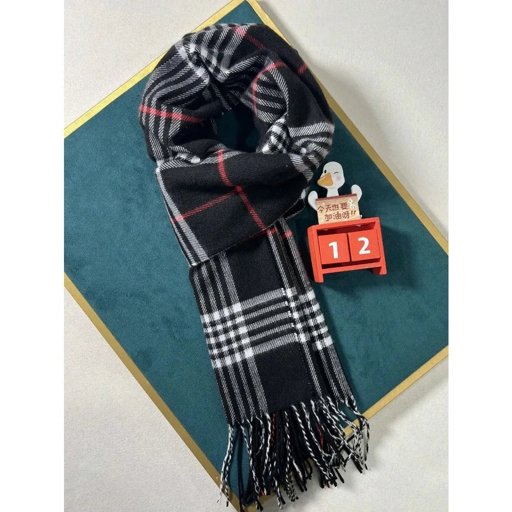 Checkered Polyester Cold-Weather Wrap – Plush Fleece Muffler for Men & Women | Thomler