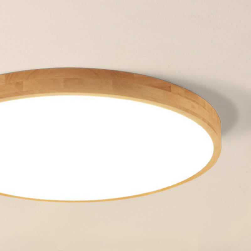 Slim Profile Round Wood Ceiling Light Fixture with Integrated LED – Modern Flush Mount in Natural Beige Finish for Bedroom, Living Room & | Thomler