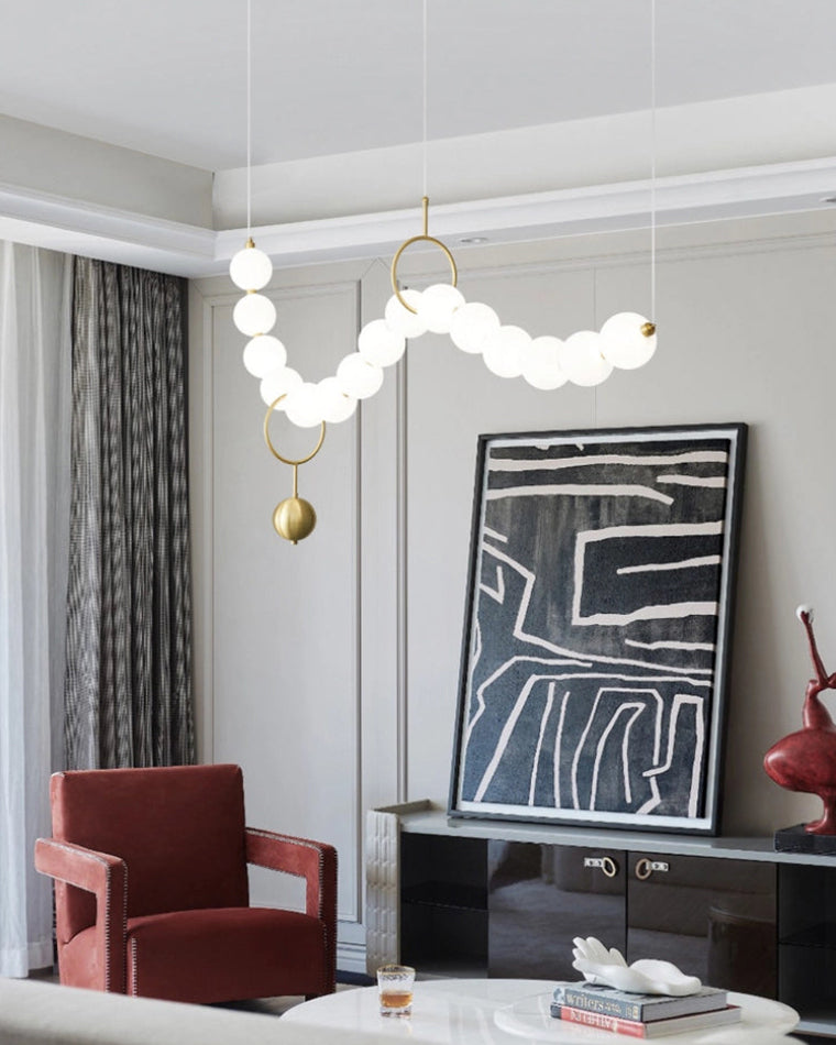 Chandelier Milk Glass String 39 in Modern Dining Room Kitchen Living Room Lighting Fixture | Thomler