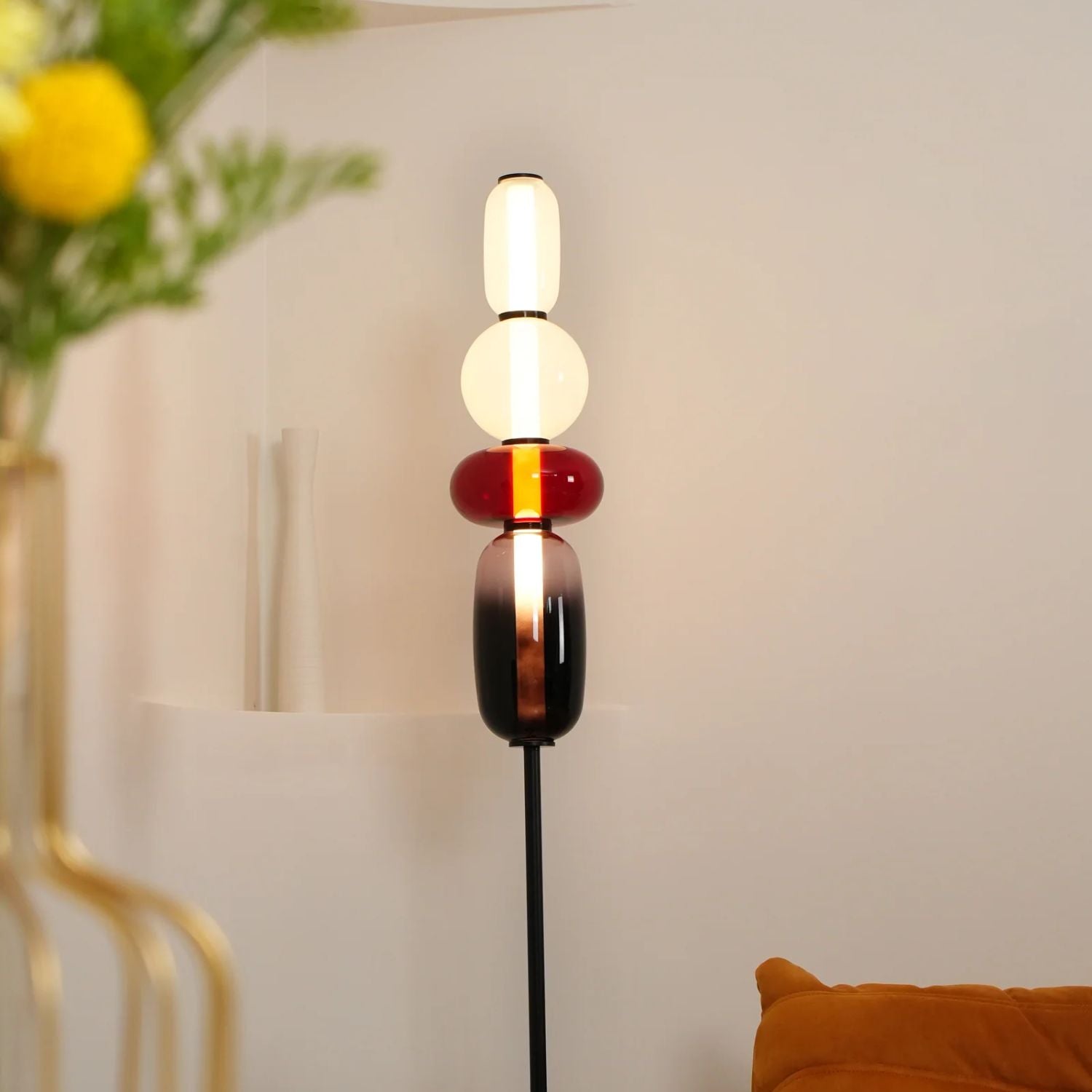 Floor Lamp Hand Blown Glass LED 160.0 cm Red White Black Living Room Decorative Standing Light Modern Sculptural Accent | Thomler