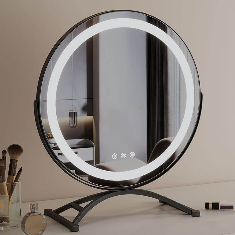 Makeup Mirror Metal Frame 40.0 cm LED Lighted Vanity Tabletop Rotating Dimmable Rechargeable Beauty Grooming Mirror | Thomler