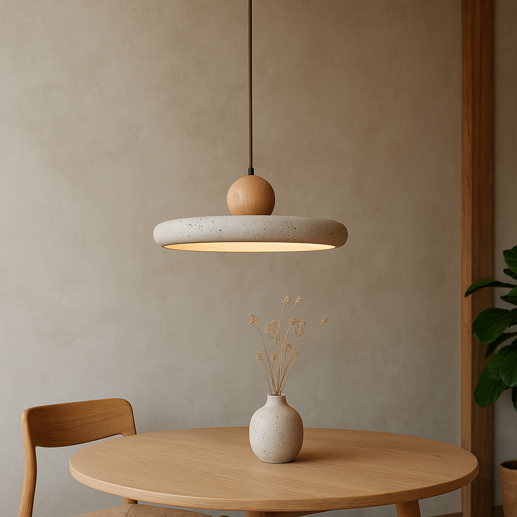 Pendant Light Travertine Wood LED 30.0 cm Beige Dining Room Kitchen Island Scandinavian Hanging Ceiling Lamp | Thomler