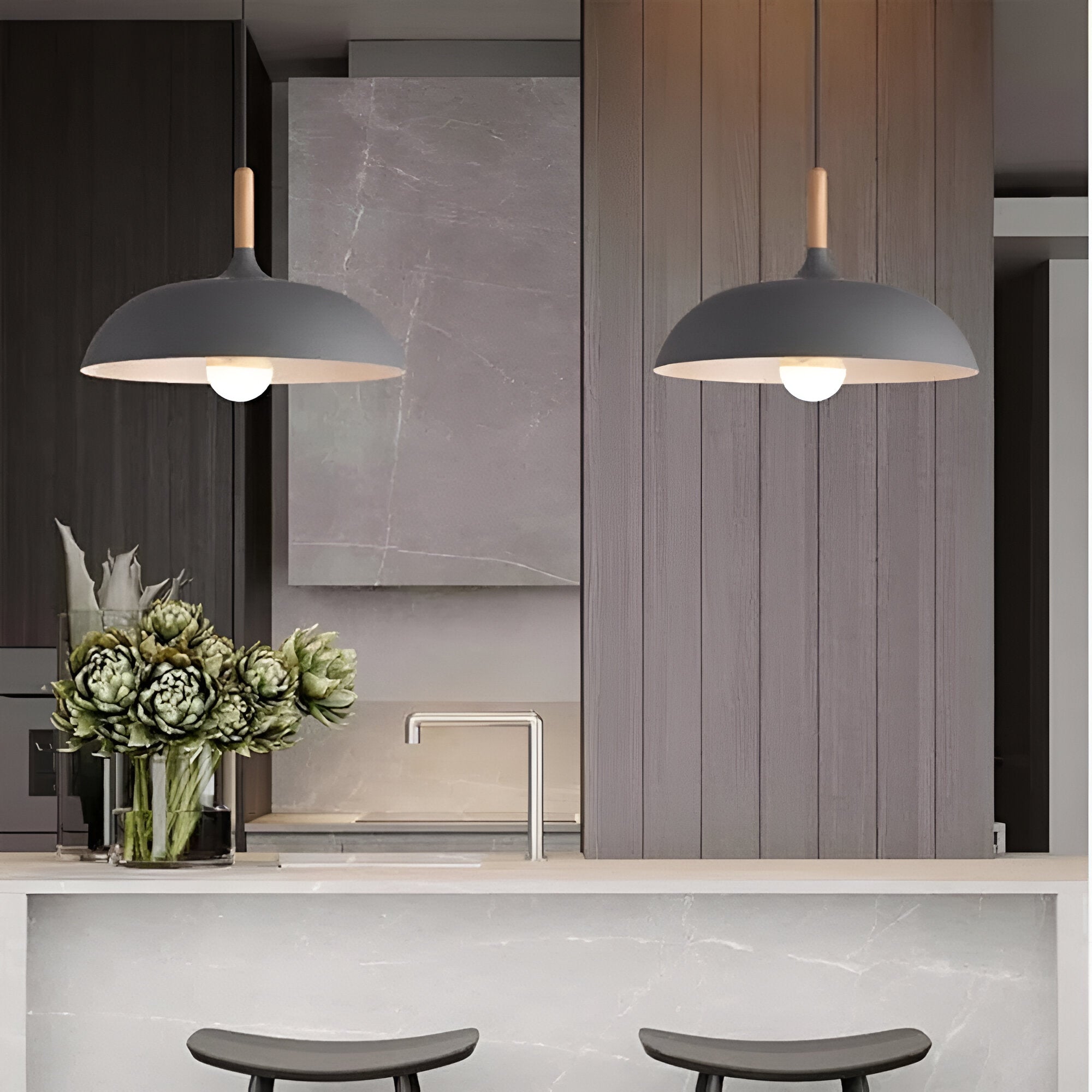 Pendant Light Wood Iron Shade Ø35.0–60.0 cm Dining Room Kitchen Island Japandi Scandinavian Hanging Ceiling Lamp E27 | Thomler