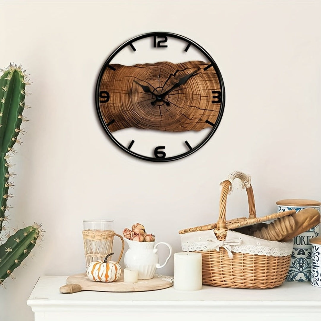 Rustic Carved Wood Wall Clock Silent Sweep Movement for Living Room & Bedroom Decor | Thomler