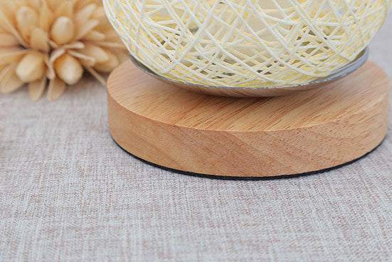 Woven Rattan Table Lamp with Wood Base & Metal Frame – Plug-In LED Desk Light for Bedroom, Living Room & Office | Thomler