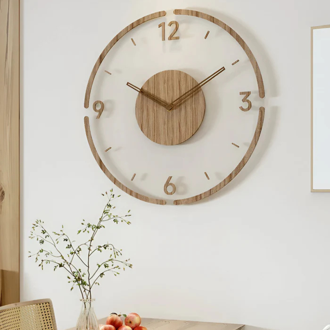 Whisper-Quiet Wall Clock with Wood & Acrylic Face – 12 in Silent Sweep Movement for Living Room, Bedroom & Office | Thomler