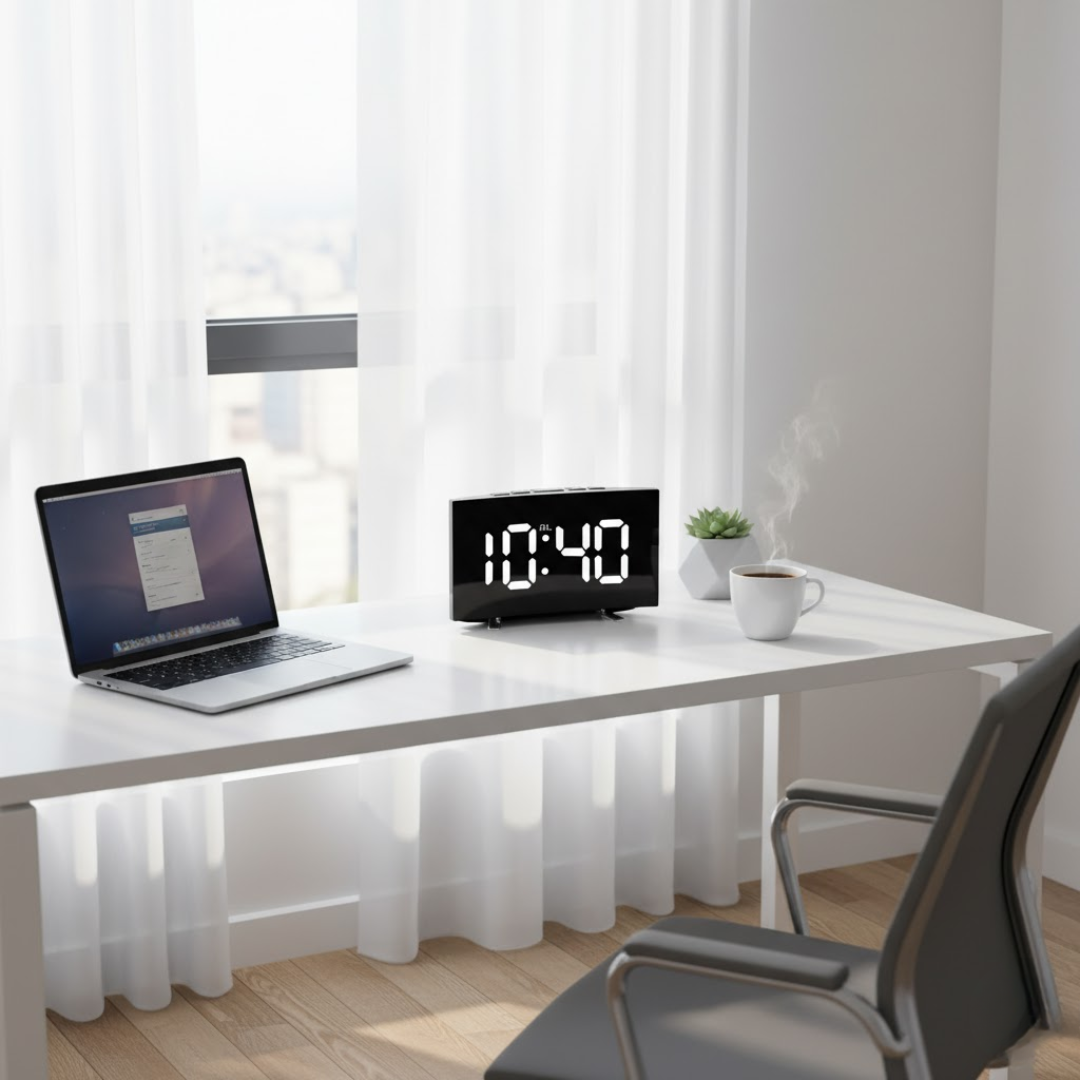 Alarm Clock LED Curved Display 17.0 cm USB Bedroom Bedside Digital Desk Clock Large Screen | Thomler