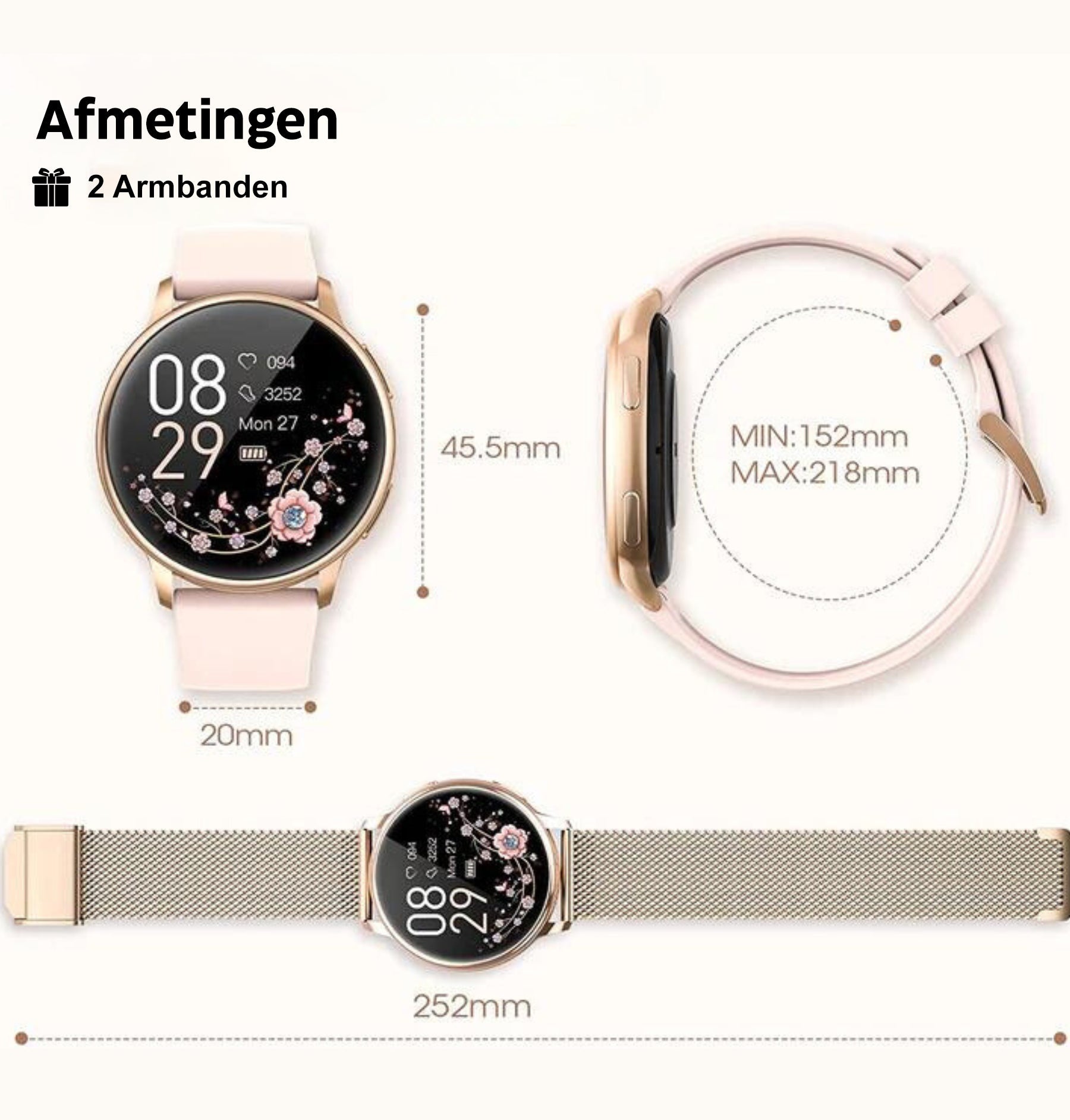 Smartwatch Dames Met Bellen Hartslagmeter Fitness Tracker | Navando