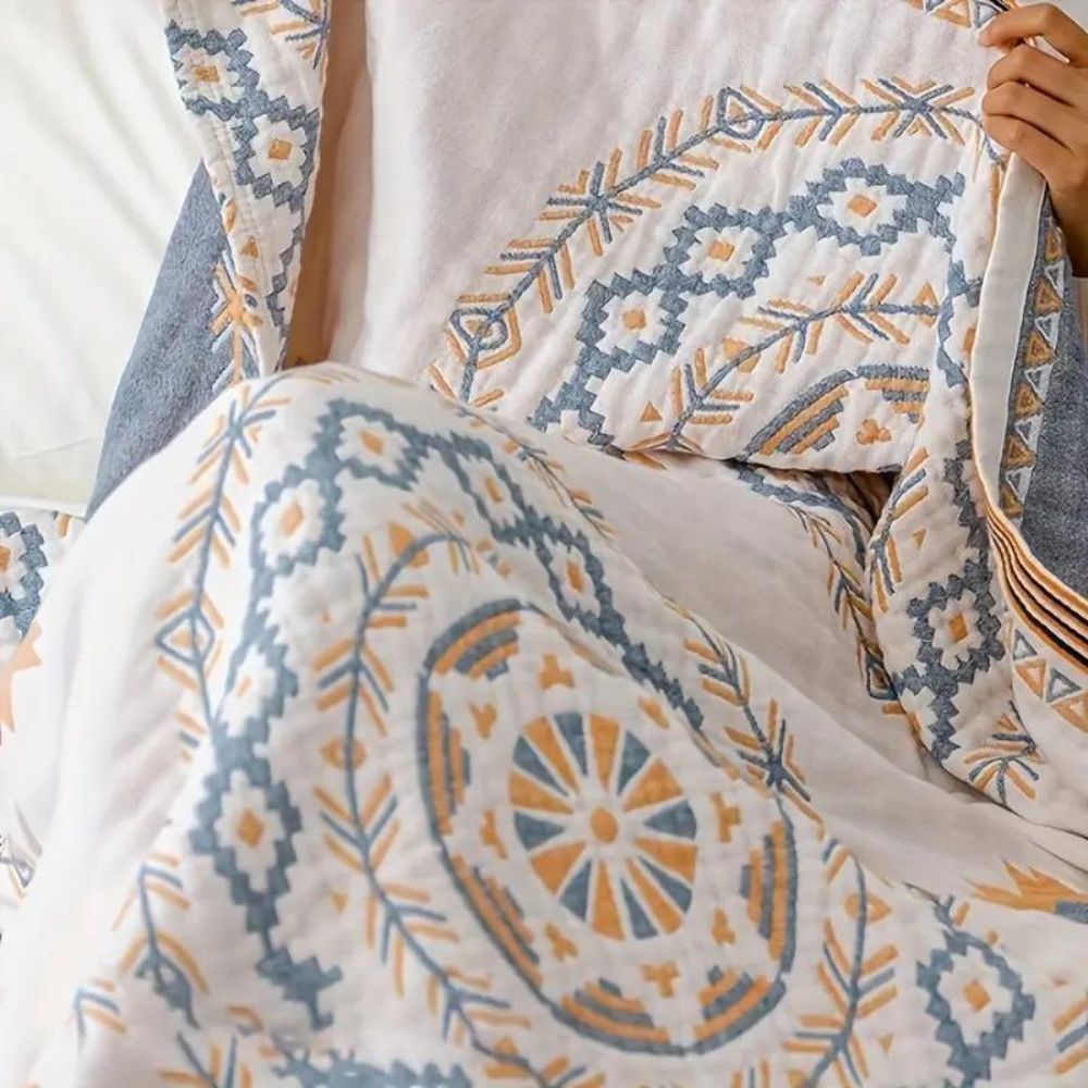 Cotton Throw Blanket with Mandala Pattern – Boho Geometric Design for Couch, Bed, Sofa – Lightweight Woven Coverlet for Living Room or | Thomler