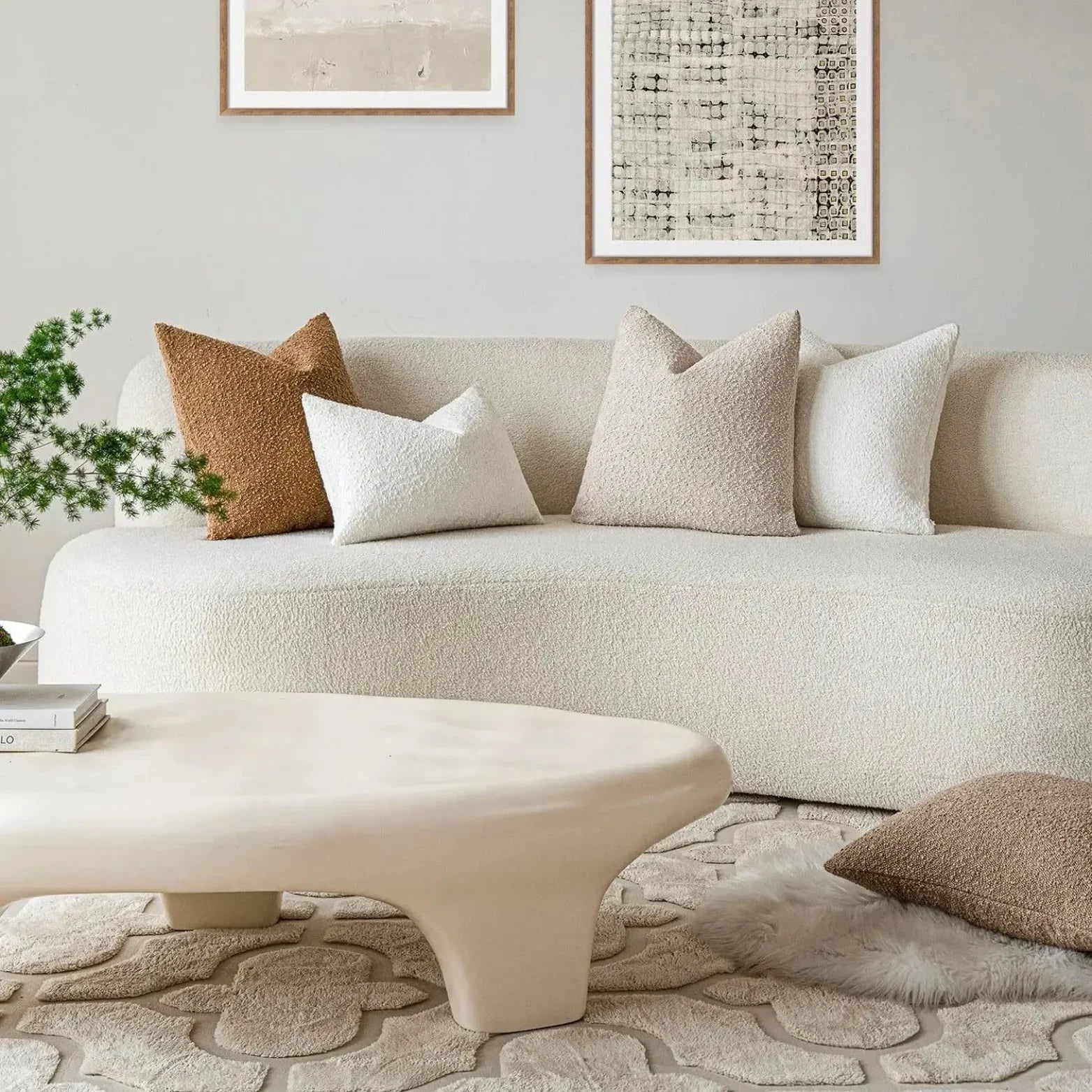 Cushion Cover Bouclé Fabric 45.0 cm x 45.0 cm Neutral Sofa Bed Decorative Throw Pillow Case Minimalist Living Room Accent | Thomler