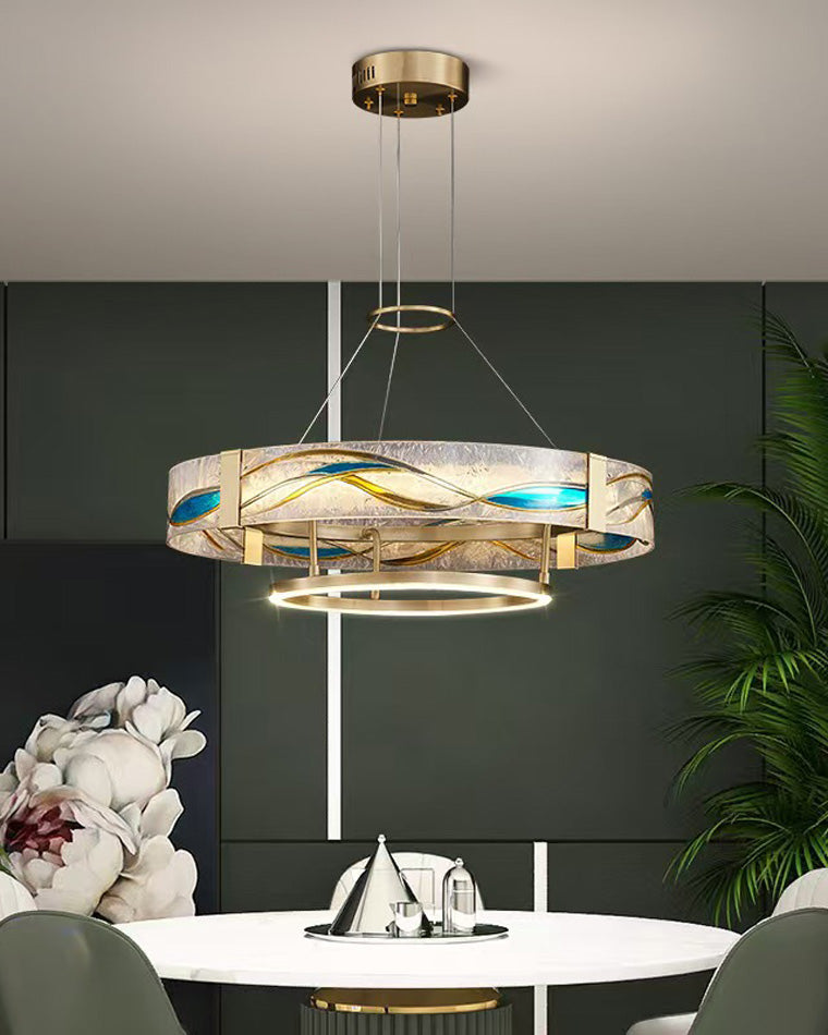 Chandelier Glass Brass 17.7 in Adjustable LED Dining Room Living Room Lighting Fixture | Thomler