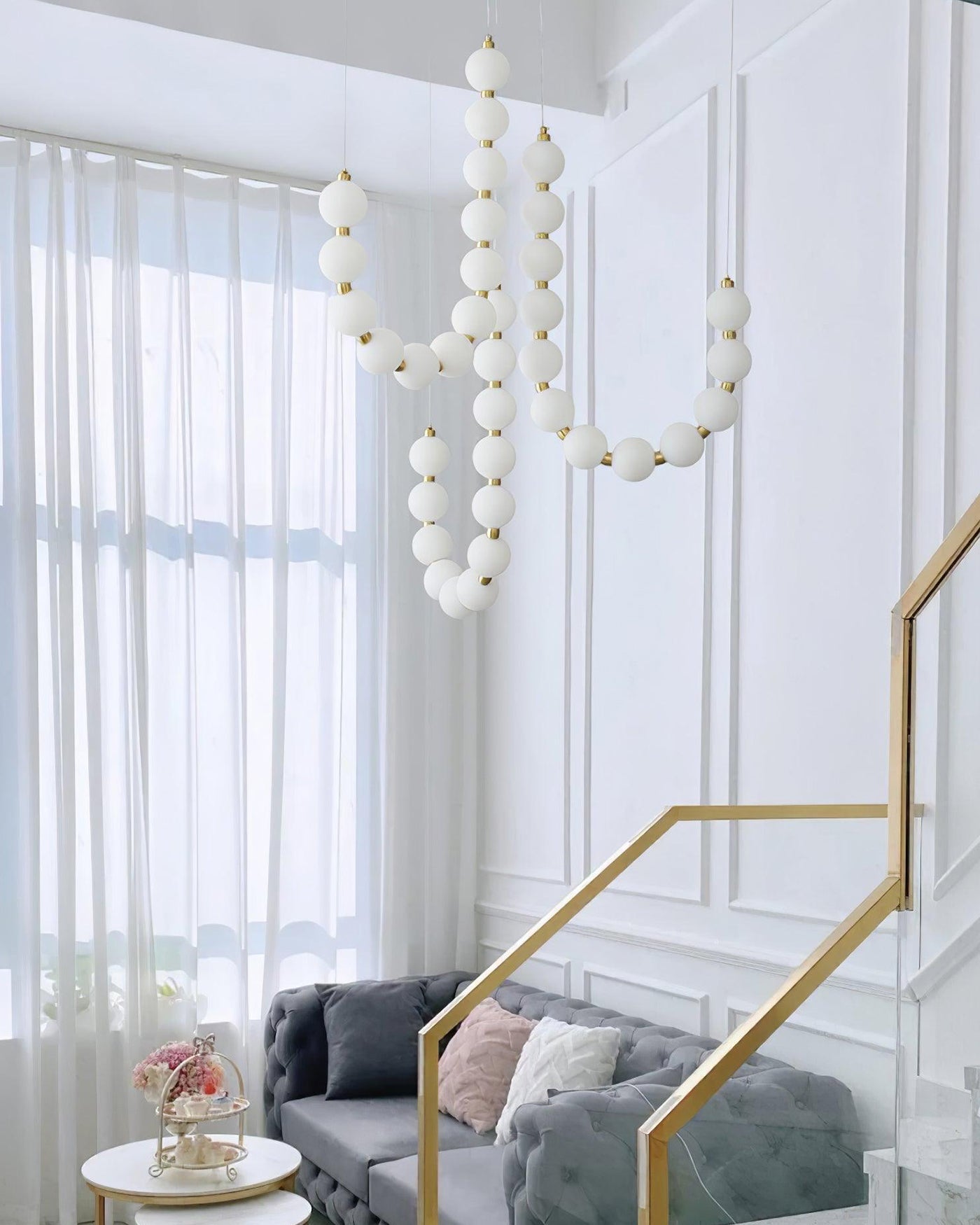 Chandelier Milk Glass String 39 in Modern Dining Room Kitchen Living Room Lighting Fixture | Thomler