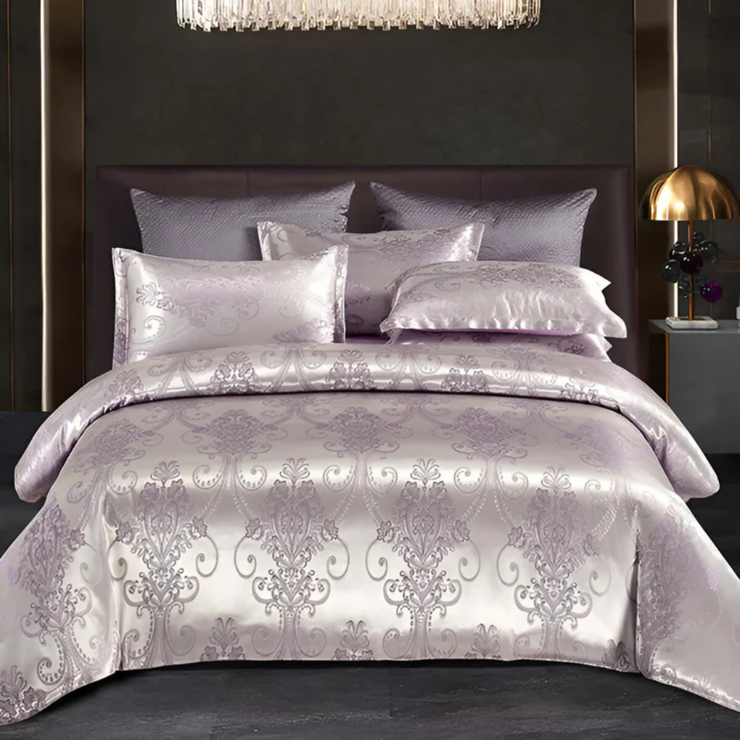 Floral Jacquard Duvet Cover Set Silky Satin Bedding 3-Piece with Pillowcases All Season Breathable Comforter Cover for Bedroom Décor | Thomler